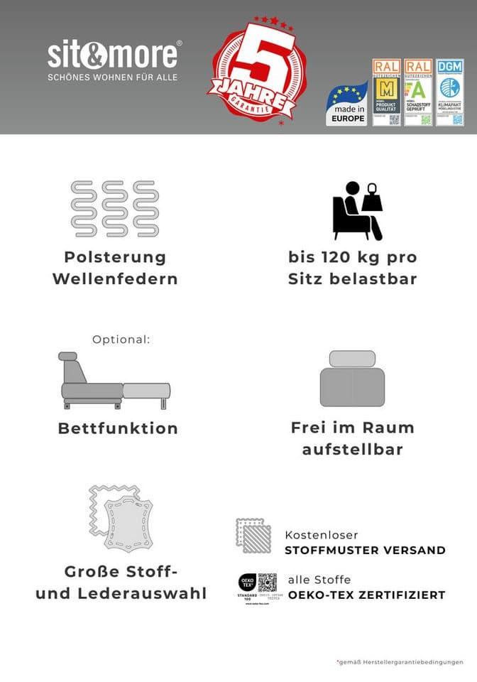 sit&more Ecksofa Mailand L-Form, B: 250 cm, optional Schlaffunktion,Ottomane,inkl 5 Jahre Herstellergarantie - Thumbnail 3