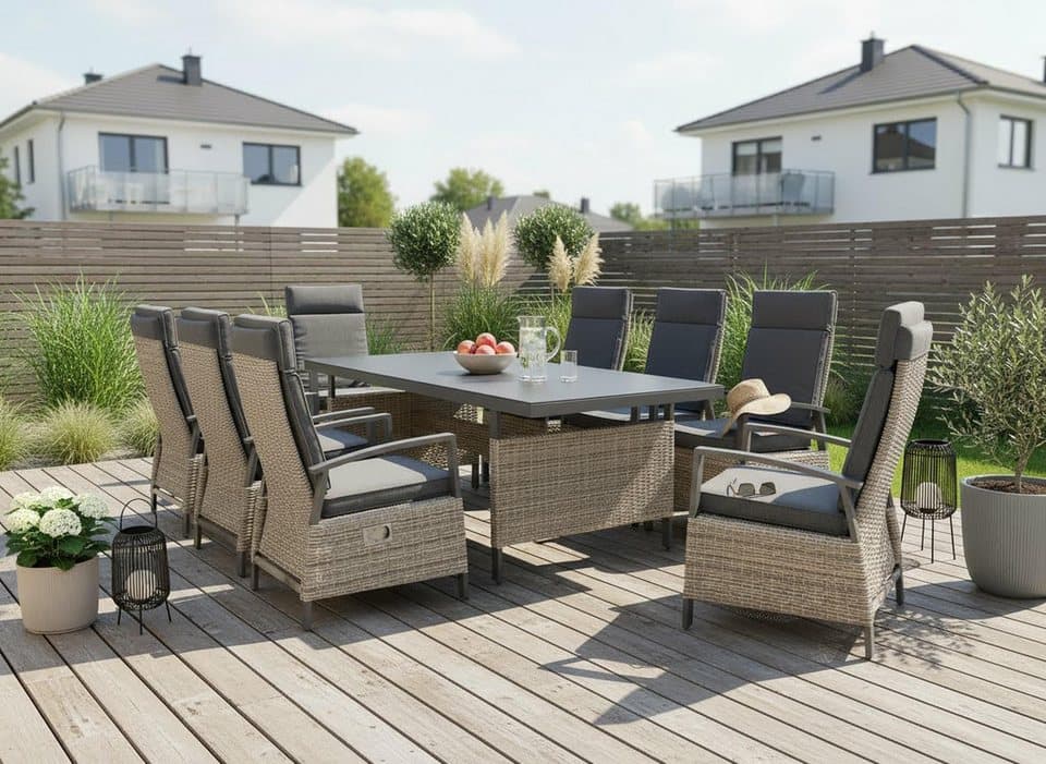 KONIFERA Garten-Essgruppe New Monaco, (Set, 17-tlg., 8x Sessel, 8x Auflagen, 1x Tisch), bestehend aus 8 Stühlen, 8 Sitzauflagen und 1 Tisch - Bild 1