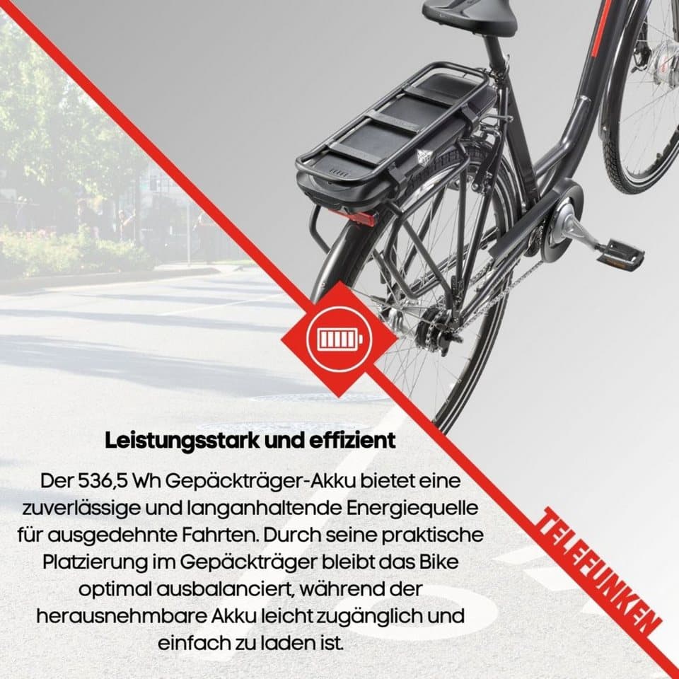 Telefunken E-Bike Cityrad Multitalent RC657, 7 Gang Shimano Nexus Schaltwerk, Nabenschaltung, Frontmotor, 536,5 Wh, Pedelec, Elektrofahrrad für Damen u. Herren - Thumbnail 7