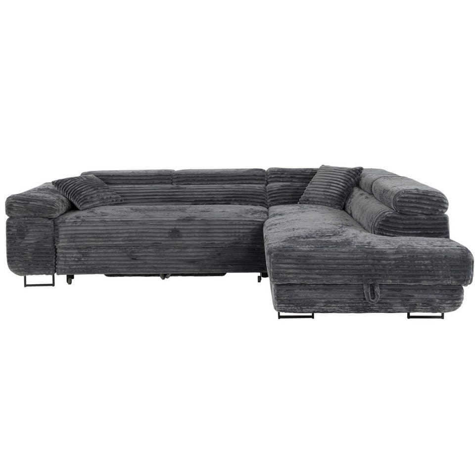 M-Punkt24 Ecksofa MIAMI TILIA, Cordstoff Grau Anthrazit, Ottomane rechts oder links, Kopfteilverstellung, Bettkasten - Thumbnail 8
