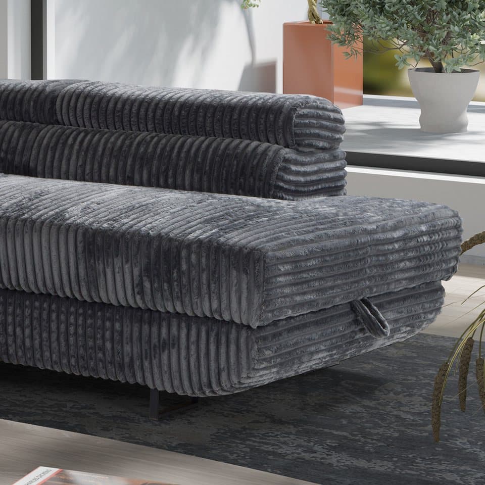 M-Punkt24 Ecksofa MIAMI TILIA, Cordstoff Grau Anthrazit, Ottomane rechts oder links, Kopfteilverstellung, Bettkasten - Thumbnail 7