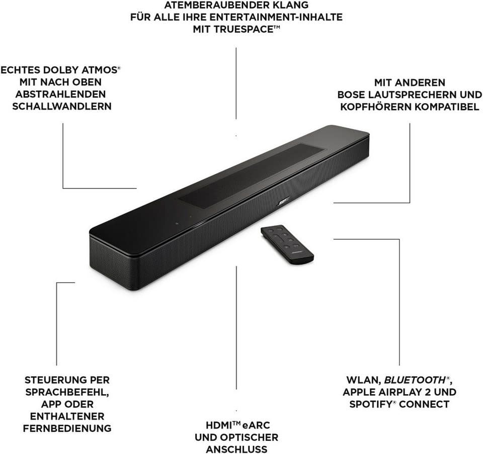 Bose Set: Smart Soundbar+Bass 500+Rear Speaker Soundbar Stereo (Bluetooth, WLAN, 40 W) - Thumbnail 2