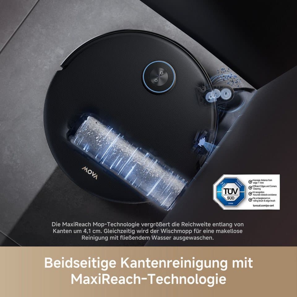 Mova Saugroboter mit Wischfunktion Z60 Ultra Roller Complete, 700 W, mit Beutel, Warmwasser-Wischsystem, Rollenmopp, überwindet Hindernisse, 28.000 Pa - Thumbnail 11