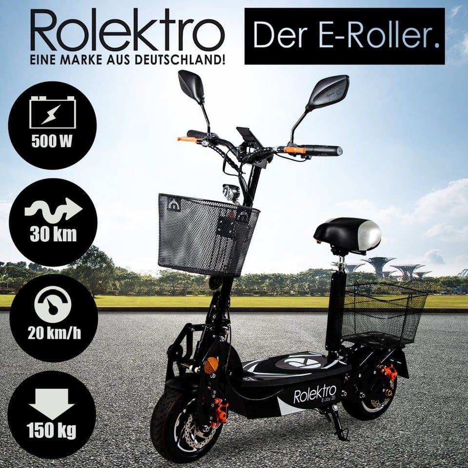 Rolektro E-Mofaroller E-Joy 20, Schwarz, 36V-12AH Blei-Gel Akku, 500 Watt, 20 km/h, bis zu 30 km Reichweite - Thumbnail 3