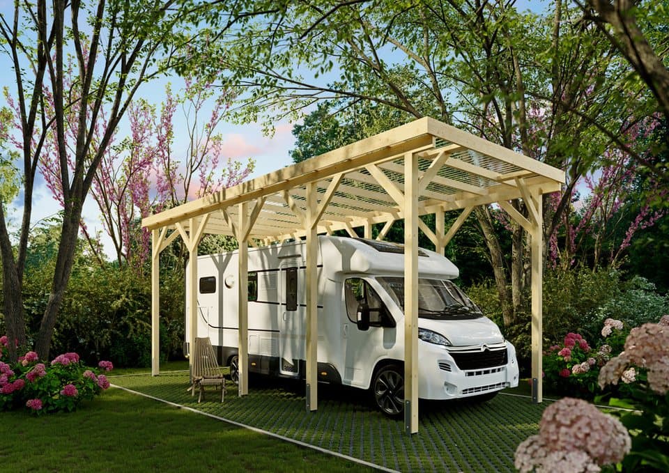 KONIFERA Einzelcarport Neptun III, BxT: 344x850 cm, 352 cm Einfahrtshöhe, für Wohnmobile, Leimholz naturbelassen, PET-Flachdach lichtdurchlässig - Bild 1