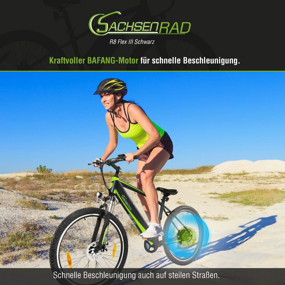SachsenRAD E-Bike Mountainbike R8 Flex III, 9 Gang Shimano Shimano Altus Schaltwerk, Kettenschaltung, Heckmotor, 520 Wh, (mitgeliefertes, optionales Schutzblech mit integriertem Rücklicht), LCD-Steuerdisplay, Fahrmodus Pedelec, LED- Beleuchtung - Thumbnail 11