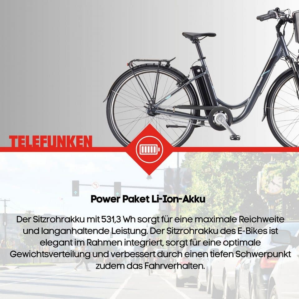 Telefunken E-Bike Cityrad Multitalent RC840, 7 Gang Shimano Nexus Schaltwerk, Frontmotor, 531,3 Wh, Pedelec, Elektrofahrrad für Damen u. Herren - Thumbnail 4