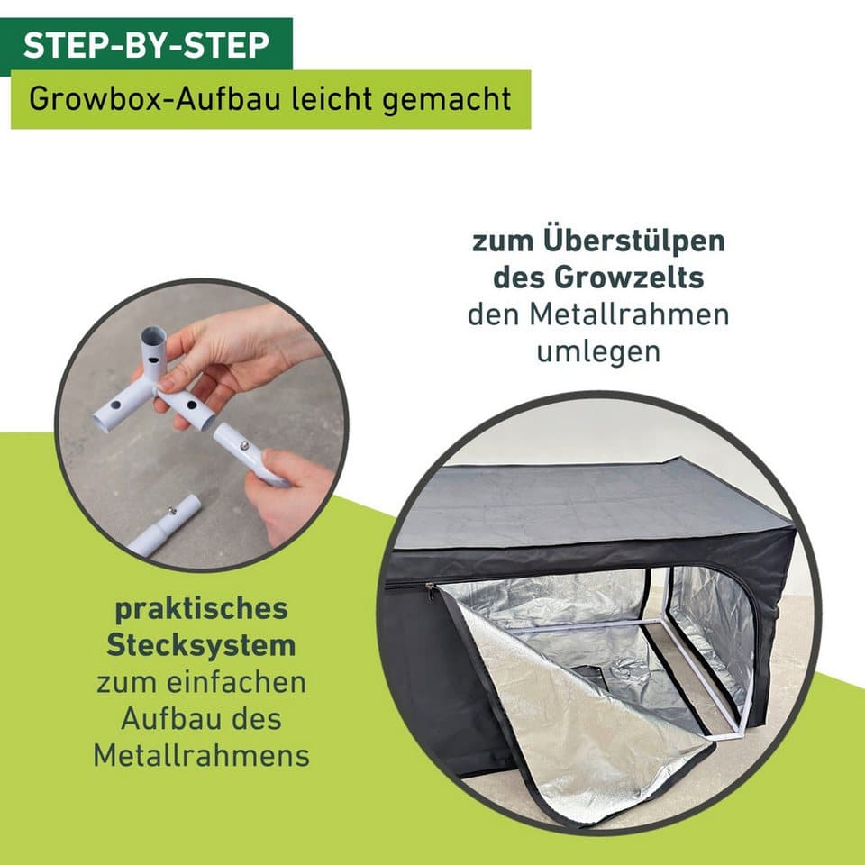 Windhager Gewächshaus Indoor, Growbox komplettes Starterset, Zuchtzelt für Pflanzen, Anbaufläche 0,64 m², 80 x 80 x 160 cm, schwarz - Thumbnail 9