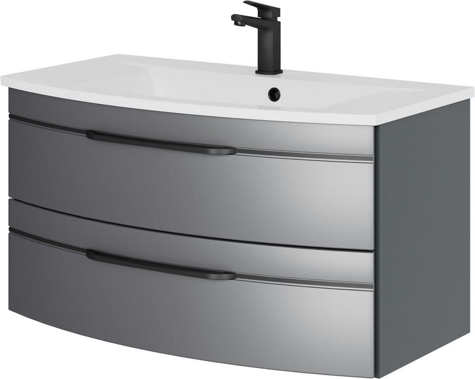Saphir Waschtisch Serie 7045 Mineralmarmor-Waschtisch und Unterschrank, 91 cm breit, Waschplatz mit 2 Schubladen, Badmöbel Set mit Waschtisch
