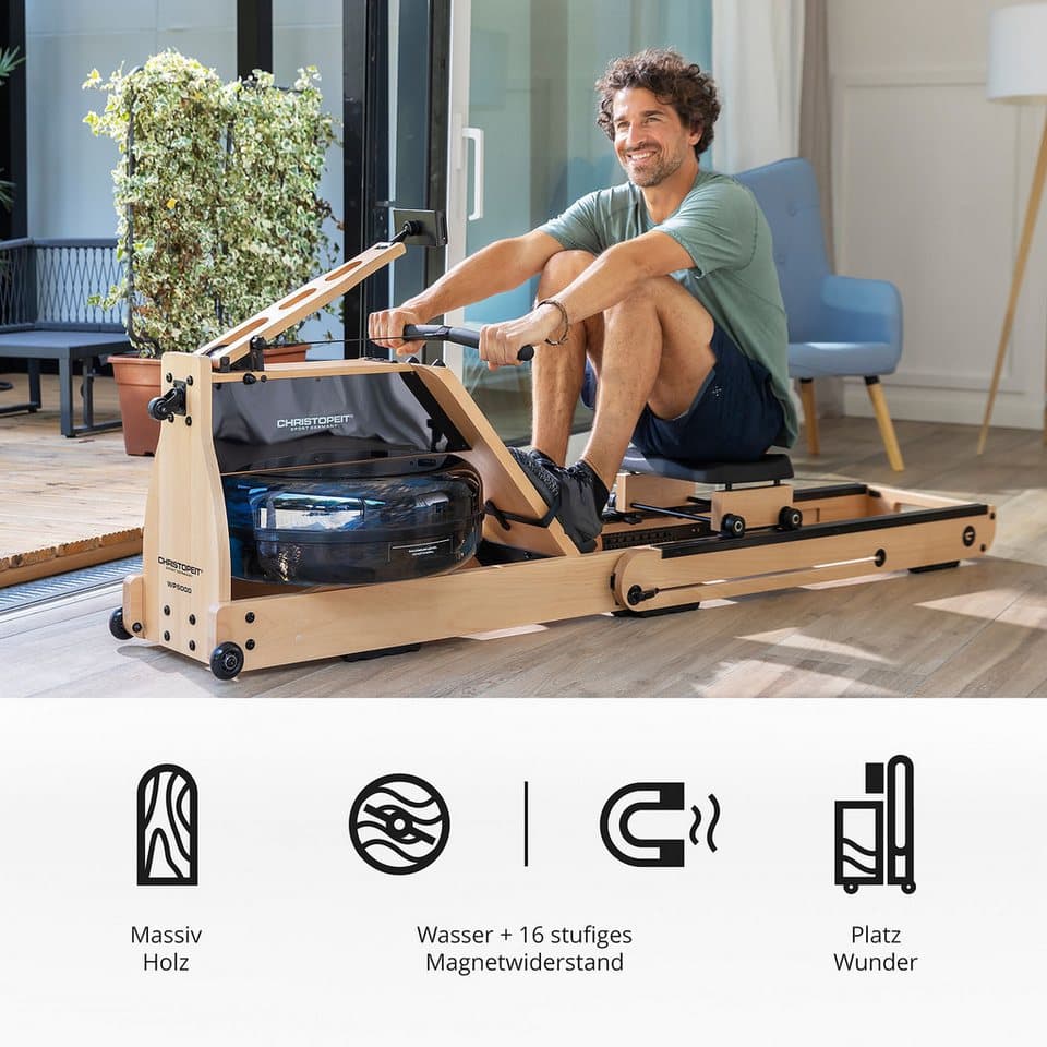 Christopeit Sport® Ruderzugmaschine WP 5000 Wasserrudergerät (Wasserwiderstand, Magnetwiderstand, Wassertank, Holz, Sport), Testsieger Stiftung Warentest Ausgabe 1/2025, Rudermaschine, Holz - Thumbnail 20