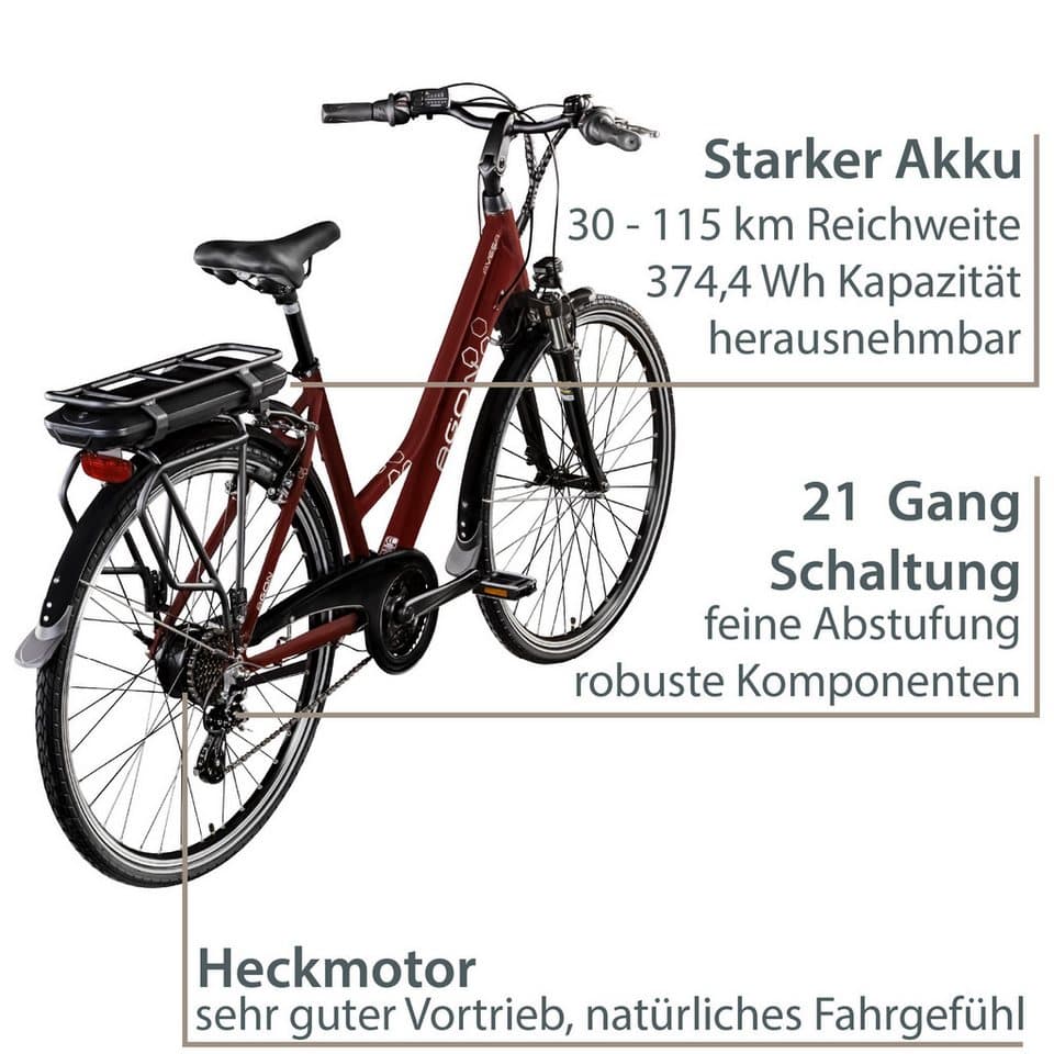 AGON E-Bike Trekkingrad Avesa, 21 Gang, Kettenschaltung, Heckmotor, 374 Wh, Pedelec, Elektrofahrrad für Damen u. Herren - Thumbnail 3