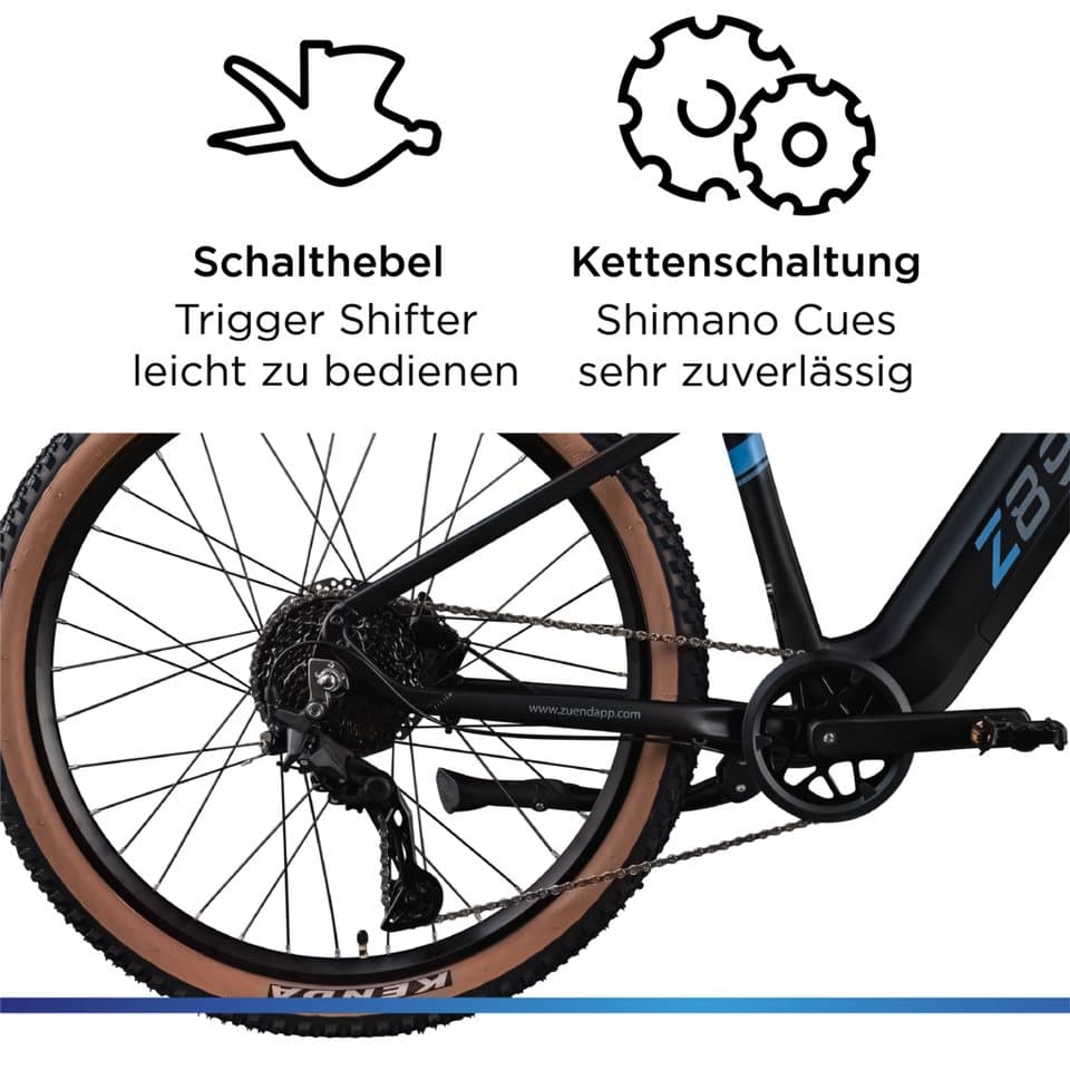 Zündapp E-Bike Mountainbike Z890, 10 Gang Shimano Cues Schaltwerk, Kettenschaltung, Heckmotor, 550 Wh - Thumbnail 8