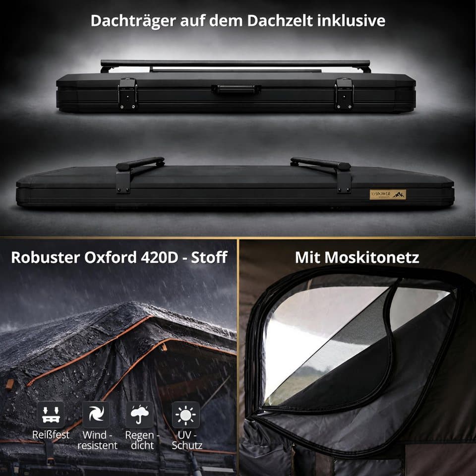 TZIpower Dachzelt Autodachzelt Auto Dach Zelt Vordach Schwarz/Grau Hardcase Aluminium, Personen: 2 (1 tlg) - Thumbnail 3