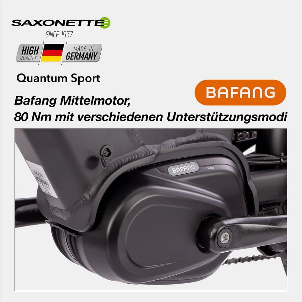 SAXONETTE E-Bike Trekkingrad Quantum Sport, 10 Gang Shimano, Kettenschaltung, Mittelmotor, 540 Wh, Pedelec, Elektrofahrrad für Damen u. Herren - Thumbnail 4