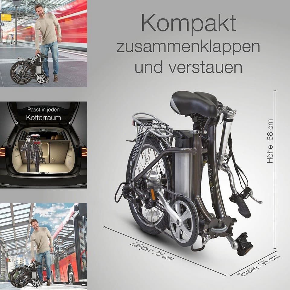 aktivelo Faltrad E-Bike Klapprad, 20 Zoll, klappbares Fahrrad für Damen und Herren, 6 Gang, Kettenschaltung, mit wartungsfreiem 250W Mittelmotor & 5 Unterstützungsstufen - Thumbnail 2