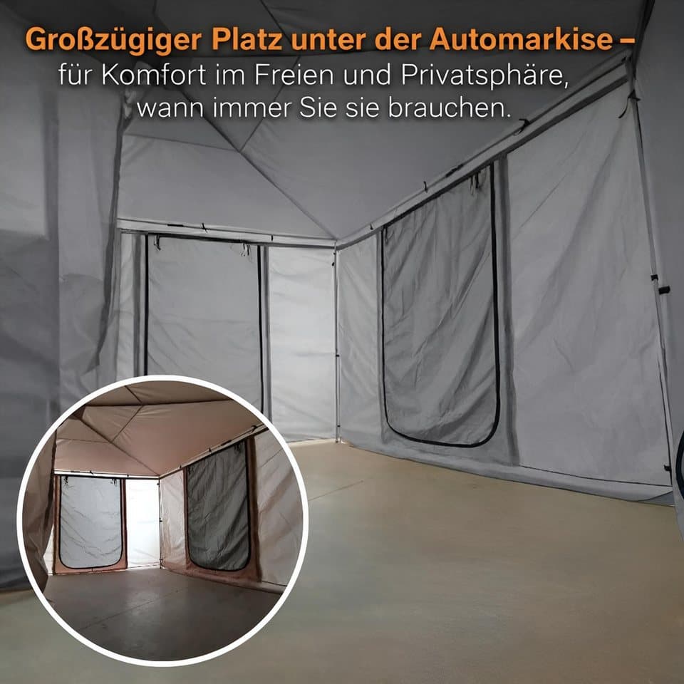 TZIpower Markisenvorzelt 270° Khaki Grau Automarkise/Zelt mit Vorzelt 200x200cm oder 250x200cm - Thumbnail 3