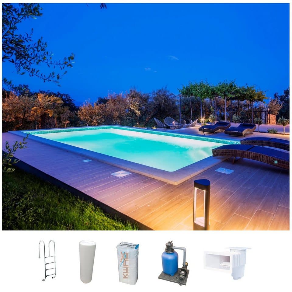 KWAD Schwimmbecken STYROPOR®STEIN POOL ALL INCLUSIVE, BxLxH: 300x600x150 cm (Set), mit Edelstahlleiter, inkl. Beckenrandsteine & Poolbeleuchtung - Bild 1