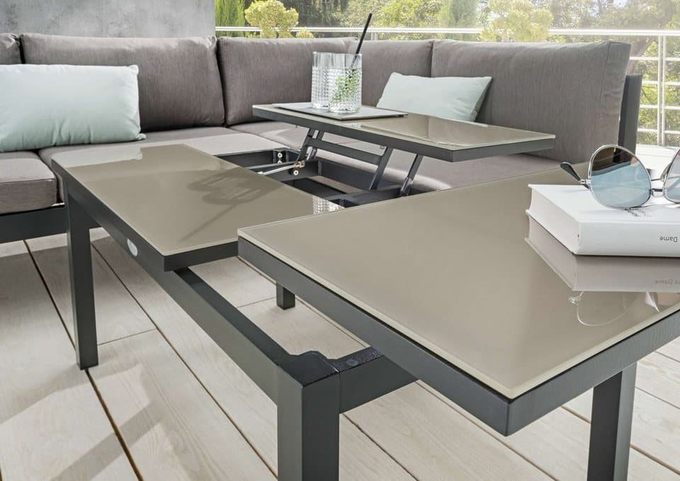 Destiny Gartenlounge-Set ARENAL, (Set, 15-tlg., 2x Schenkel, 1x Tisch, 1x Beistelltisch, 1x Hocker, inkl. Auflagen), Aluminium, Tisch: Glasplatten - Thumbnail 3