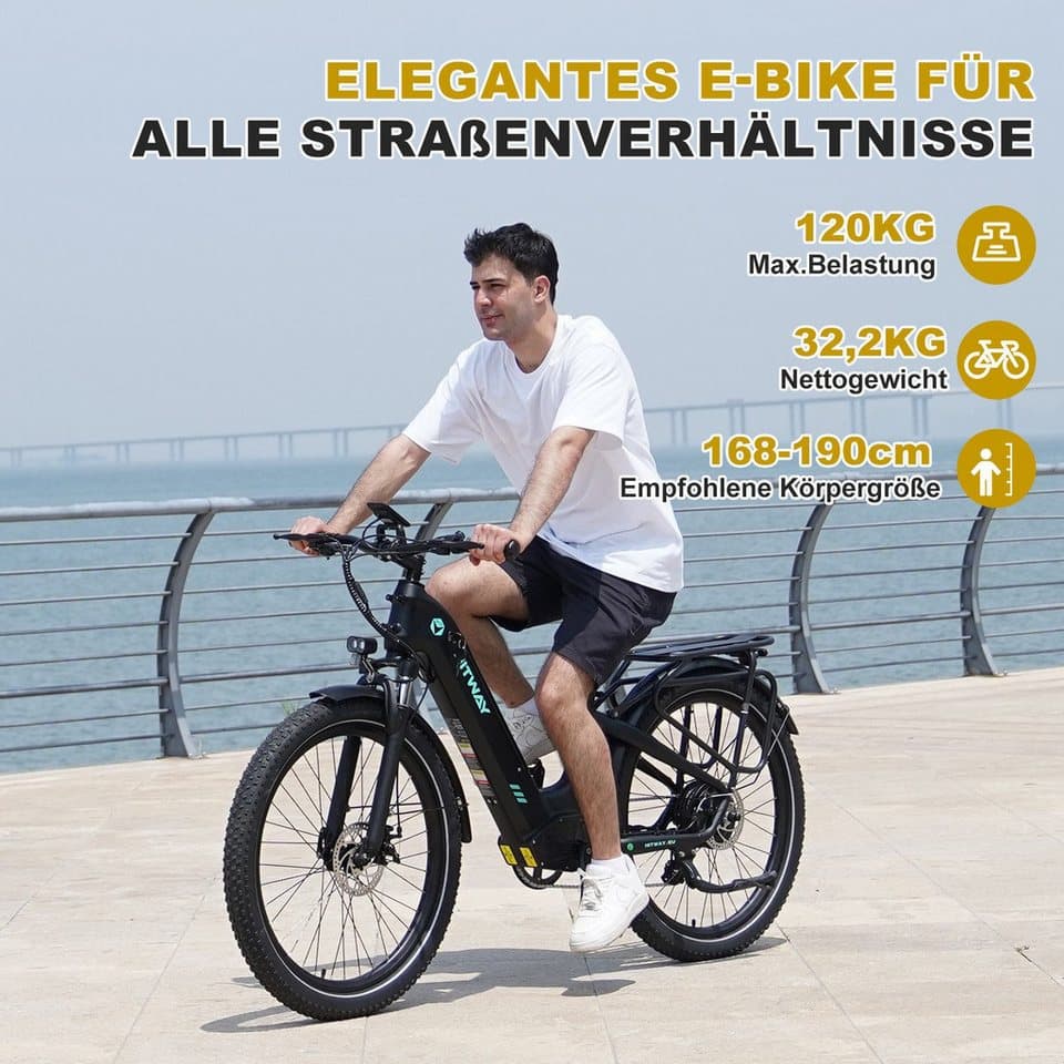 HITWAY E-Bike Pedelec 26 *3,0 zoll Elektrofahrrad mit Samsung 48V18Ah Akku bis zu 120km, 7 Gang shimano shimano Schaltwerk, Kettenschaltung, Heckmotor, 864 Wh, StVZO Pedelec, Tiefeinstieg für Damen Herren mit APP Funktion - Thumbnail 8