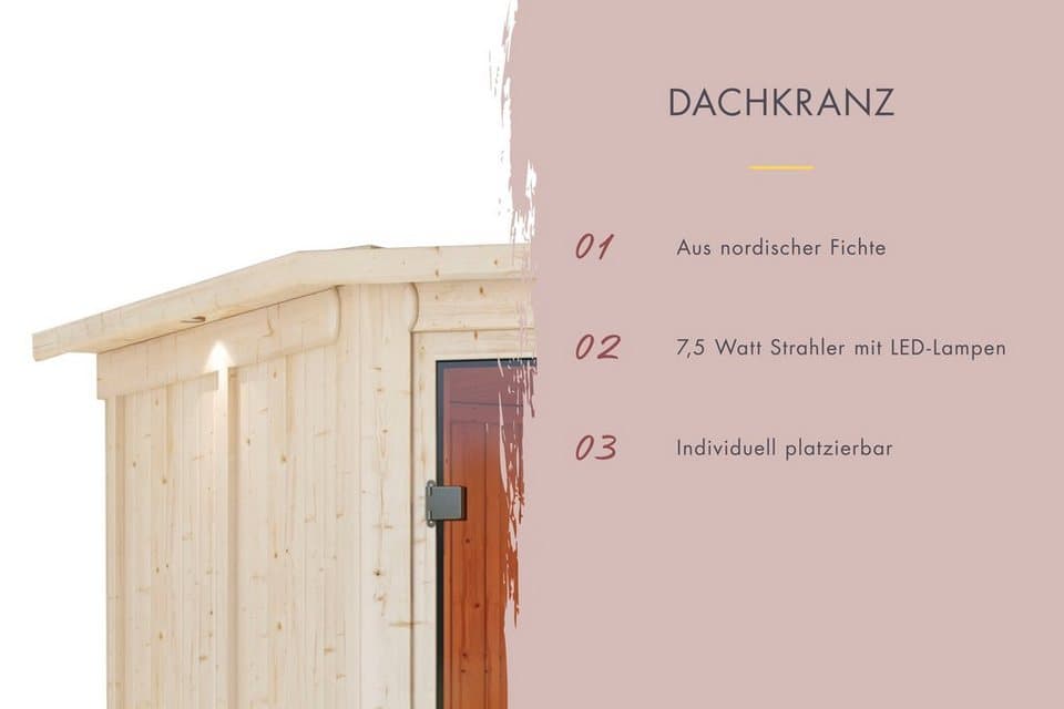 Karibu Sauna Mia (Fronteinstieg), BxTxH: 2240 x 1840 x 2020 cm, 38 mm, Ofen 9 kW Bio externe Strg easy - Thumbnail 7