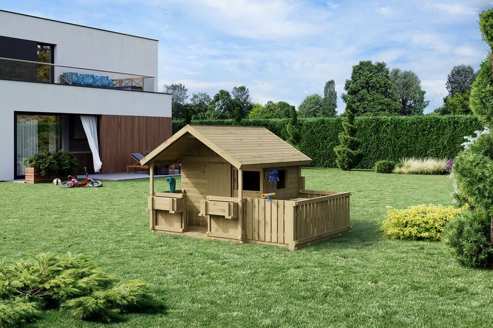 FUNGOO Spielhaus SUNNY BANDCORNER, mit großer Terrasse und Picknicktisch, Tafel, Periskop - Thumbnail 9