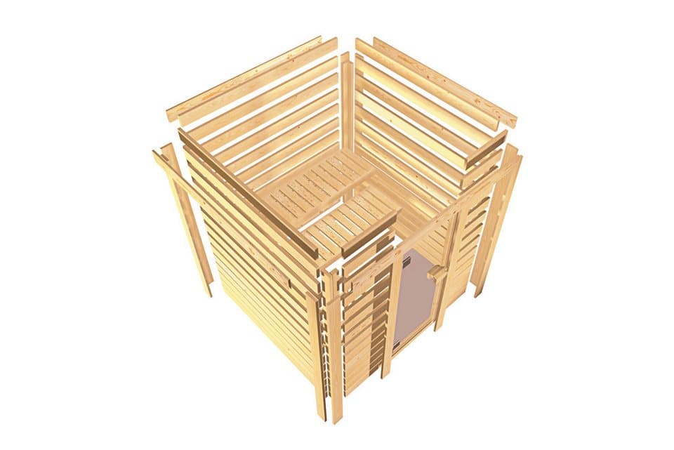Karibu Sauna "Sandy" mit bronzierter Tür und Kranz, naturbelassen, BxTxH: 173 x 159 x 191 cm, 38 mm, aus hochwertiger nordischer Fichte - Thumbnail 7