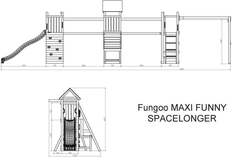 FUNGOO Spielturm Maxi Funny Space Longer, mit Rutsche, Doppelschaukel, Kletterwand, Picknicktisch; Made in Europe - Thumbnail 10
