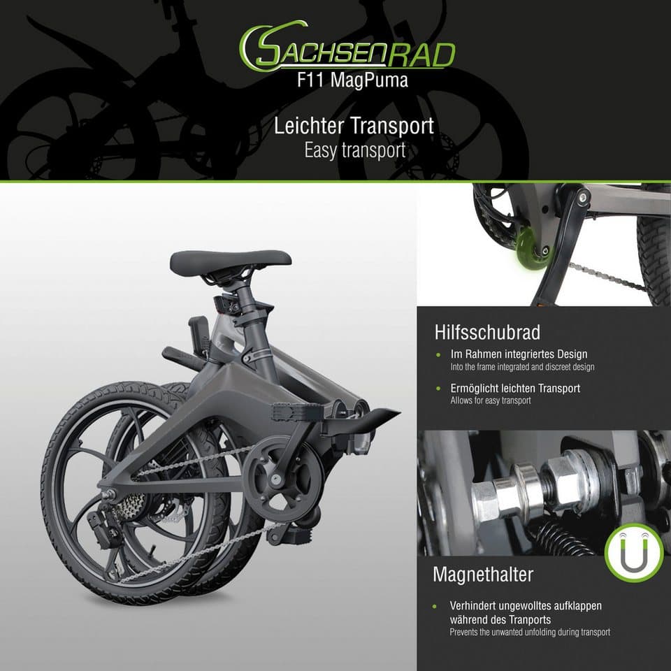 SachsenRAD E-Bike Faltrad F11 MagPuma mit Transporttasche, 6 Gang Shimano, Kettenschaltung, Heckmotor, 281 Wh - Thumbnail 9