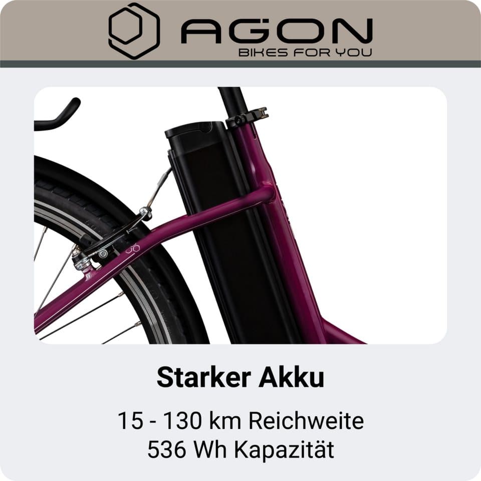 AGON E-Bike Cityrad Axis, 3 Gang, Nabenschaltung, Frontmotor, 536 Wh, Pedelec, Elektrofahrrad für Damen u. Herren - Thumbnail 3