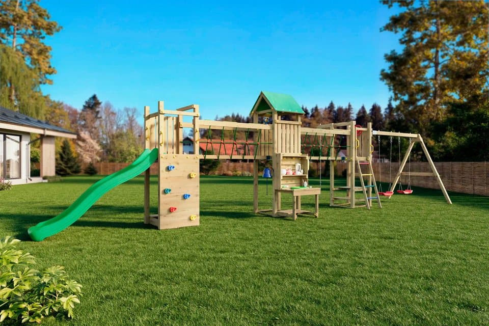 FUNGOO Spielturm Maxi Funny Space Longer, mit Rutsche, Doppelschaukel, Kletterwand, Picknicktisch; Made in Europe - Thumbnail 4