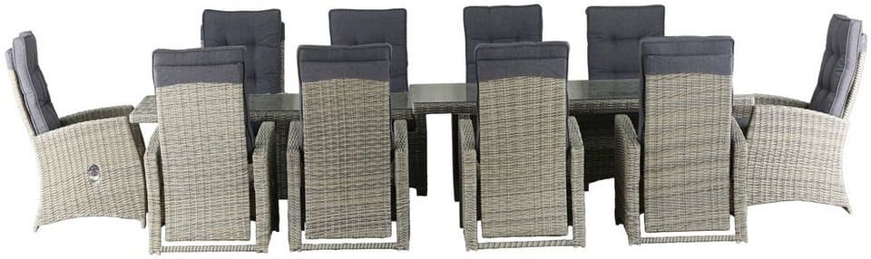 KONIFERA Garten-Essgruppe Monaco, (Set, 31-tlg., 10x Sessel, 1xTisch 200-366x100x75,5cm, inkl. Auflagen, Polyrattan,Alu), Rückenlehne verstellbar, Tischplatte aus 5mm starkem Sicherheitsglas - Thumbnail 13