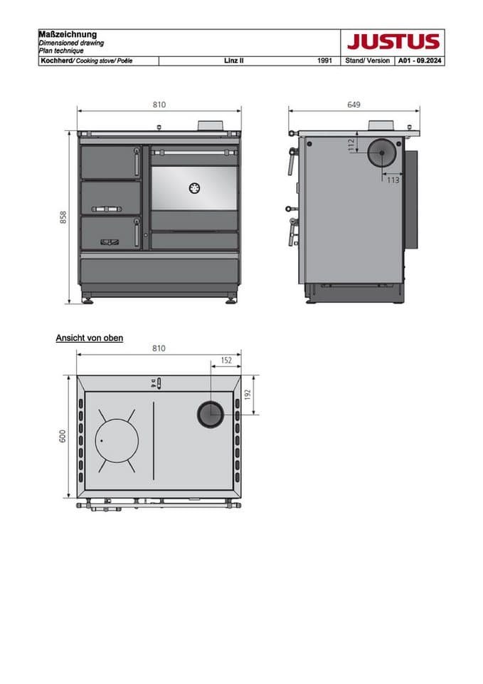 JUSTUS Festbrennstoffherd Linz II, 7 kW, Zeitbrand - Thumbnail 6