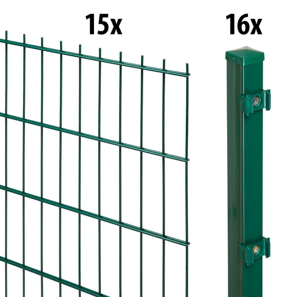 GARDEN 'N' MORE Doppelstabmattenzaun Standard, (31-St), 15 Elemente für 30 m, LxH: 200 x 163 cm, mit 16 Pfosten