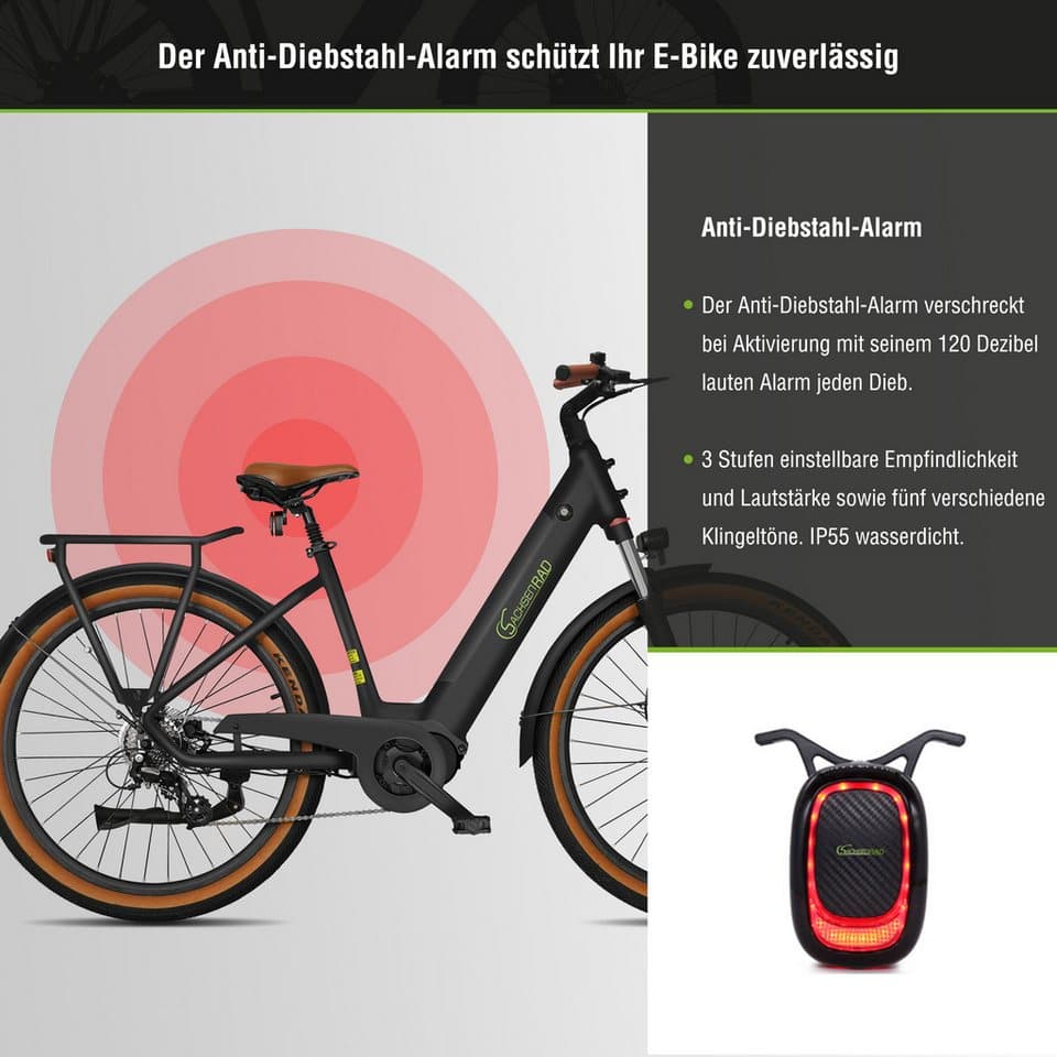 SachsenRAD E-Bike Cityrad C5 mit Diebstahlsicherung, 7 Gang Shimano 7SP TOURNEY TY300 Schaltwerk, Kettenschaltung, Mittelmotor, 470 Wh, (Tiefeinsteiger), TFT Farb-LCD-Display, Fahrmodus Pedelec,  LED-Frontlicht, Alarmanlage - Thumbnail 4