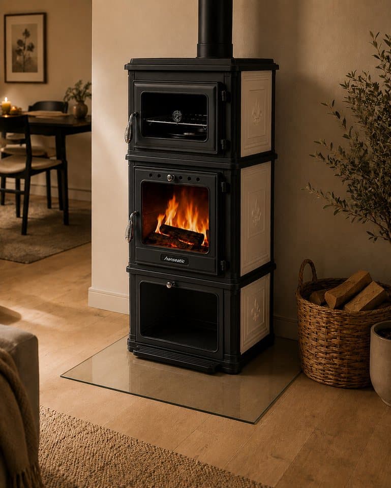 Hanseatic Kaminofen Minerva Beige, 7,1 kW, Zeitbrand, Großer Feuerraum - Thumbnail 2