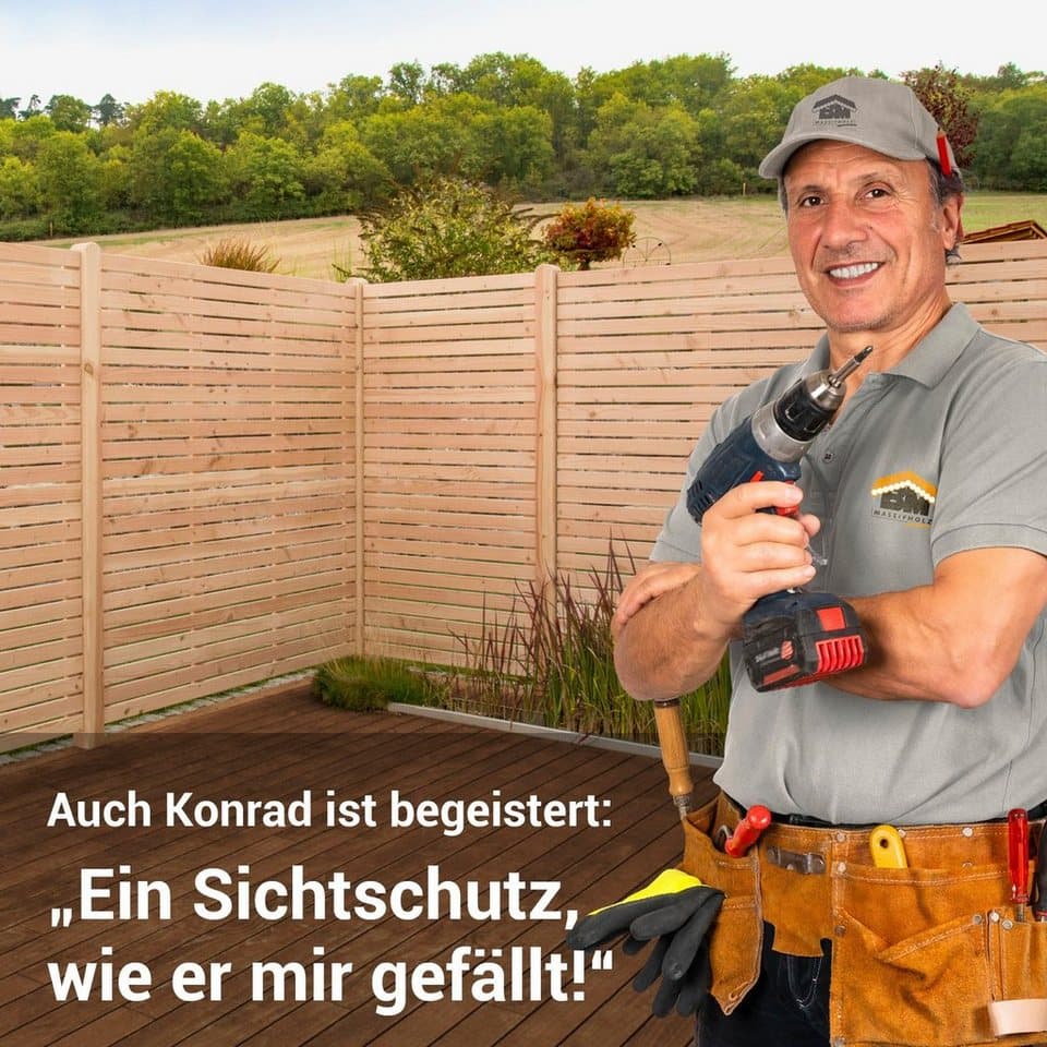 BM Massivholz Zaun Kurt Set 6, (Set), 6 Zaunelemente 180 x 180cm, 7 Pfosten, Kopf gerundet, Länge 190cm - Thumbnail 2