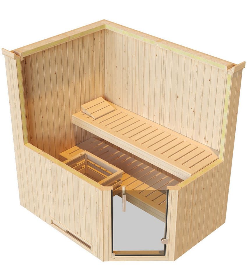 weka Sauna Element-Ecksauna VARBERG 1, BxTxH: 194 x 144 x 199 cm, 68 mm, vorgefertigte Elemente, moderne Ganzglastür - Thumbnail 7
