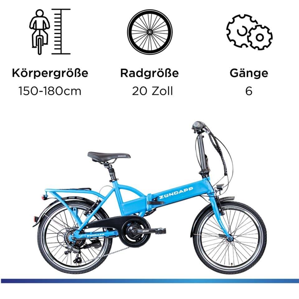 Zündapp E-Bike Faltrad Z101, 6 Gang Shimano Tourney RD-TY300 Schaltwerk, Kettenschaltung, Heckmotor, 270 Wh, Pedelec, Elektrofahrrad für Damen u. Herren - Thumbnail 3