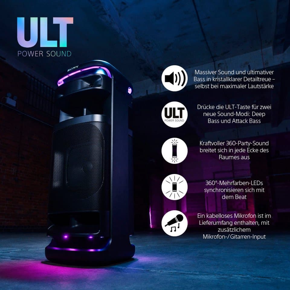 Sony ULT TOWER 10 inkl. kabelloses Micro Party-Lautsprecher (Bluetooth, 139 W, ultimativem tiefen Bass, X-Balanced Speakers, 360-LED-Beleuchtung) - Thumbnail 3