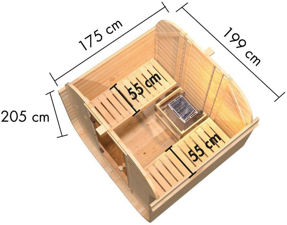 Karibu Fasssauna Quadro 1, BxTxH: 199 x 175 x 25 cm, 38 mm, Ofen 9 kW integr. Strg - Thumbnail 8