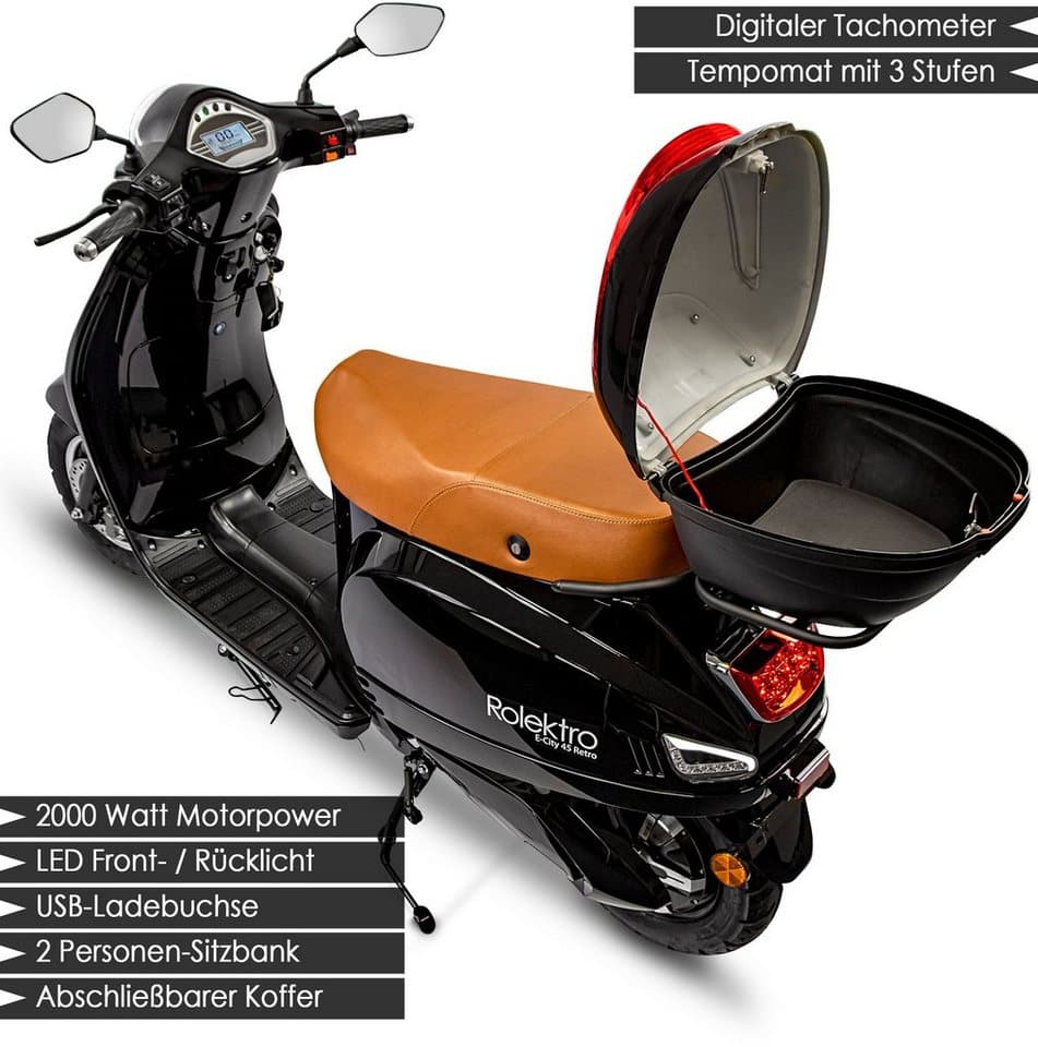Rolektro E-Motorroller Retro 45 Lithium, V. 2021, 2000 W, 45 km/h, bis zu 70 km Reichweite, mit USB-Anschluss und integr. Alarmanlage - Thumbnail 5