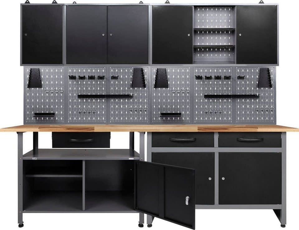 ONDIS24 Werkstatt-Set, 2x Werkbank, 2x Werkzeugwand, 3x Hängeschrank - Bild 1
