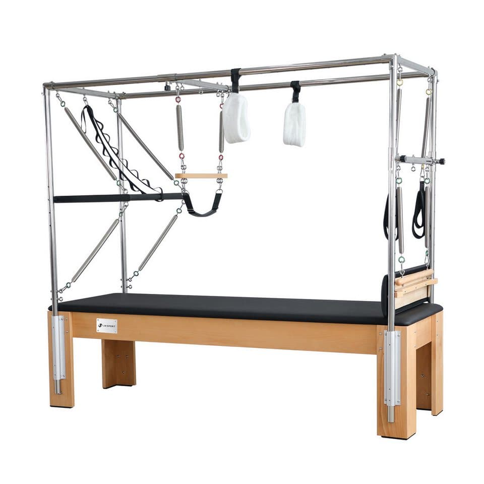 JASPORT Pilates-Reformer K80 Cadillac 2-in-1 aus Buchenholz bis 150 kg für Zuhause & Studio, (1x Pilates Reformer Cadillac K80, 1x Konvertermatte), 2-in-1 Reformer & Cadillac, Buchenholzrahmen, Edelstahlkonstruktion - Thumbnail 2