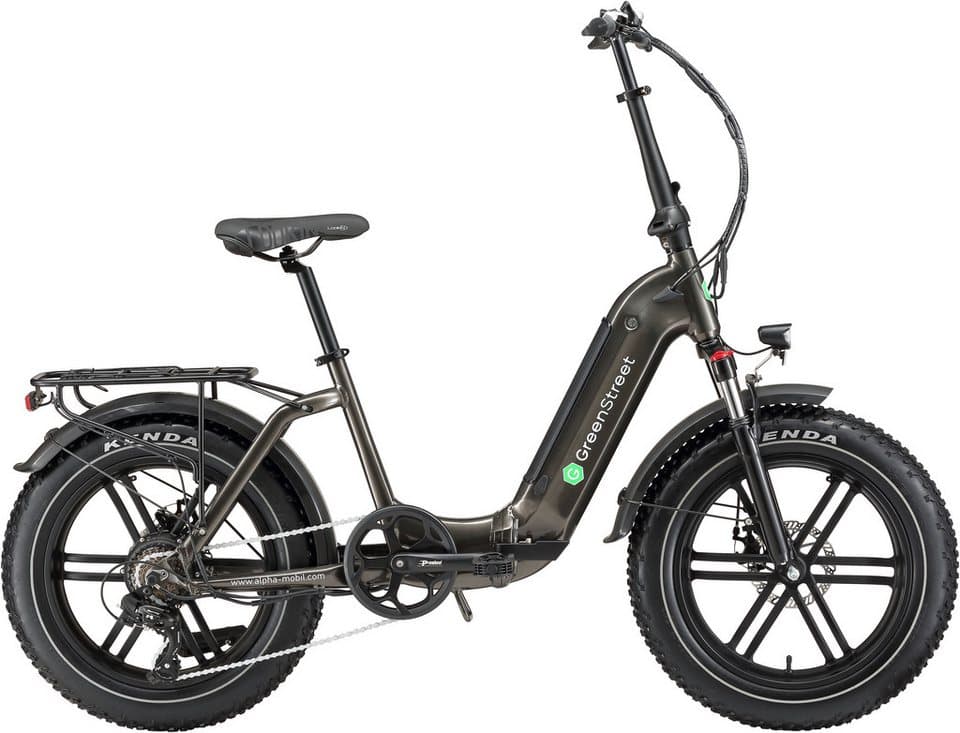 GreenStreet E-Bike Klapprad Tiefeinsteiger Klapprad GS5, 7 Gang Shimano, Kettenschaltung, Heckmotor, 360 Wh, (Set, 2 tlg., mit Akku-Ladegeräte, Fat Tires), Pedelec, Elektrofahrrad für Damen u. Herren
