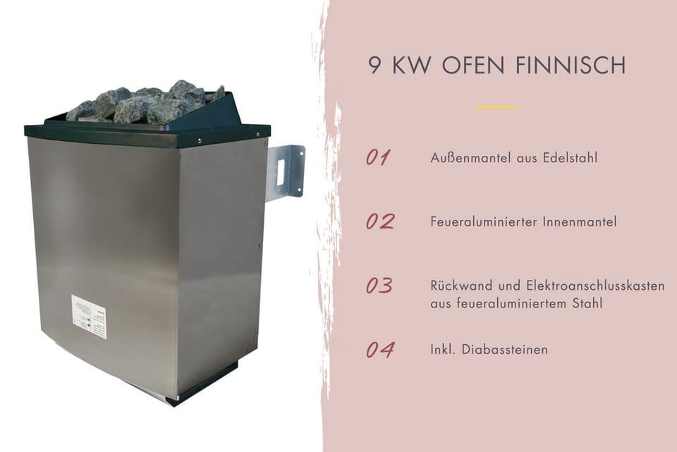 Karibu Sauna "Sandy" mit bronzierter Tür SET, naturbelassen, mit Ofen 9 kW, BxTxH: 145 x 145 x 187 cm, 38 mm, aus hochwertiger nordischer Fichte - Thumbnail 5