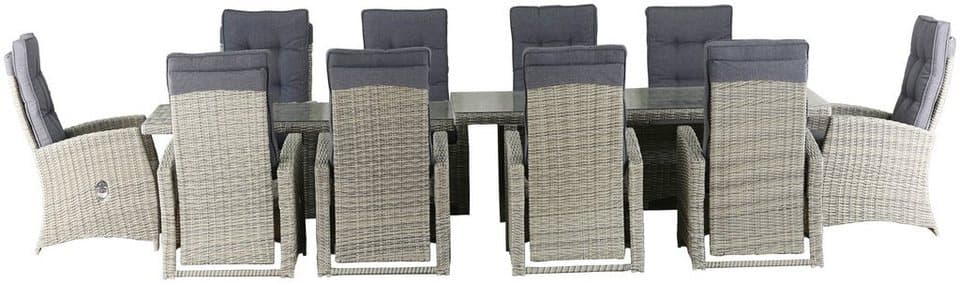 KONIFERA Garten-Essgruppe Monaco, (Set, 31-tlg., 10x Sessel, 1xTisch 200-366x100x75,5cm, inkl. Auflagen, Polyrattan,Alu), Rückenlehne verstellbar, Tischplatte aus 5mm starkem Sicherheitsglas - Thumbnail 14