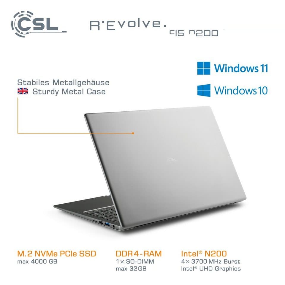 CSL R'Evolve C15 v3 Notebook (39,6 cm/15,6 Zoll, Intel N-Reihe N200, UHD Graphics, 32 GB, 1000 GB SSD) - Thumbnail 4