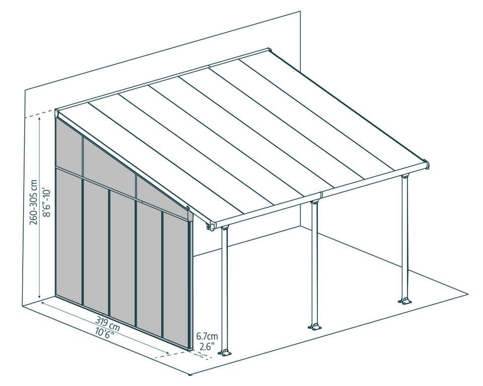Palram - Canopia Terrassendach-Seitenwand, Alu Anthrazit Paneel Klar, BxH: 319x260/305 cm - Thumbnail 4