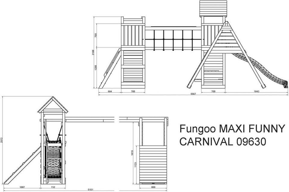 FUNGOO Spielturm Maxi Funny Carnival, Spielturm mit Rutsche, Schaukeln, Kletterwand und Seilbrücke - Thumbnail 19