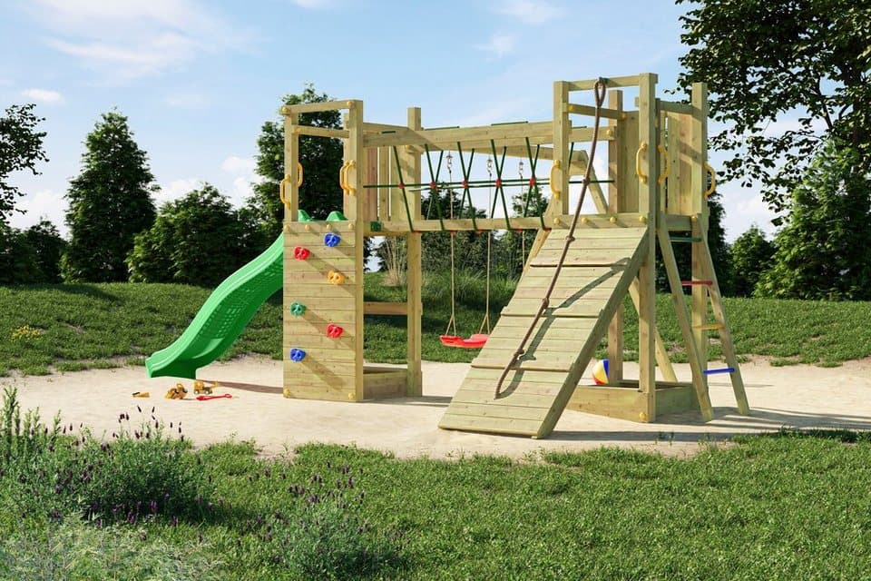 FUNGOO Spielturm Maxi Funny Exposure, Schaukel, Rutsche mit Wasseranschluss, Sandkasten, Brückenverbindung - Thumbnail 5
